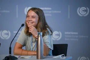 BONN, GERMANY - JUNE 13: Swedish climate activist Greta Thunberg takes part in a Press Conference at the UNFCCC SB58 Bonn Climate Change Conference on June 13, 2023 in Bonn, Germany. The conference, which lays the groundwork for the adoption of decisions at the upcoming COP28 climate conference in Dubai in December, will run until June 15. (Photo by Sascha Schuermann/Getty Images)